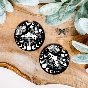 Black & White Mushroom Car Coaster | Car Accessories | Mushroom Decor